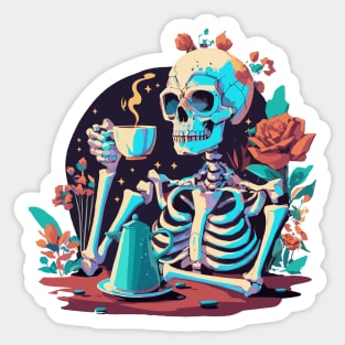 Skeleton drinking coffee Sticker